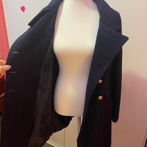 Navy Double Breasted Felt-Wool Coat - Picture 2 of 7